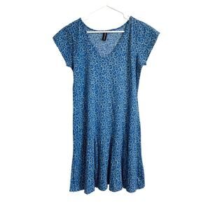 Sacred Threads Blue Cotton Drop Waist Dress Short Sleeve Pleated Knee Length M